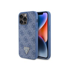 Guess Maska za iPhone 15 Pro Max LEATHER 4G TRIANGLE STRASS BLUE